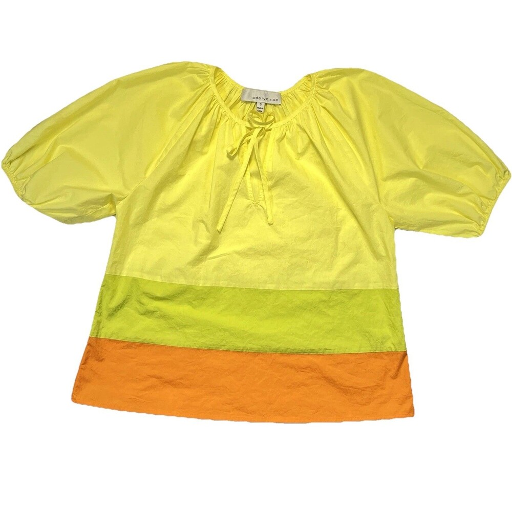 Adelyn Rae Puff Sleeve Colorblock Top Vibrant Yellow Lime Green & Orange Small